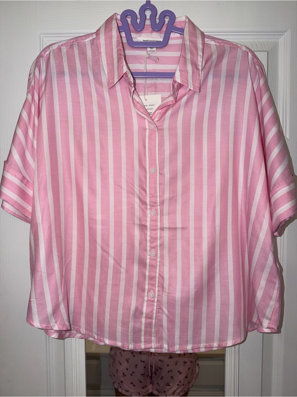 beachlunchlounge Pink and White Striped Short-Sleeve Button-Down Shirt NWT